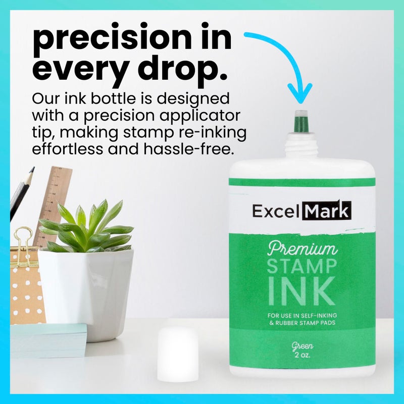 ExcelMark Self Inking Stamp Refill Ink - 2 oz. - Green Ink - Image 2